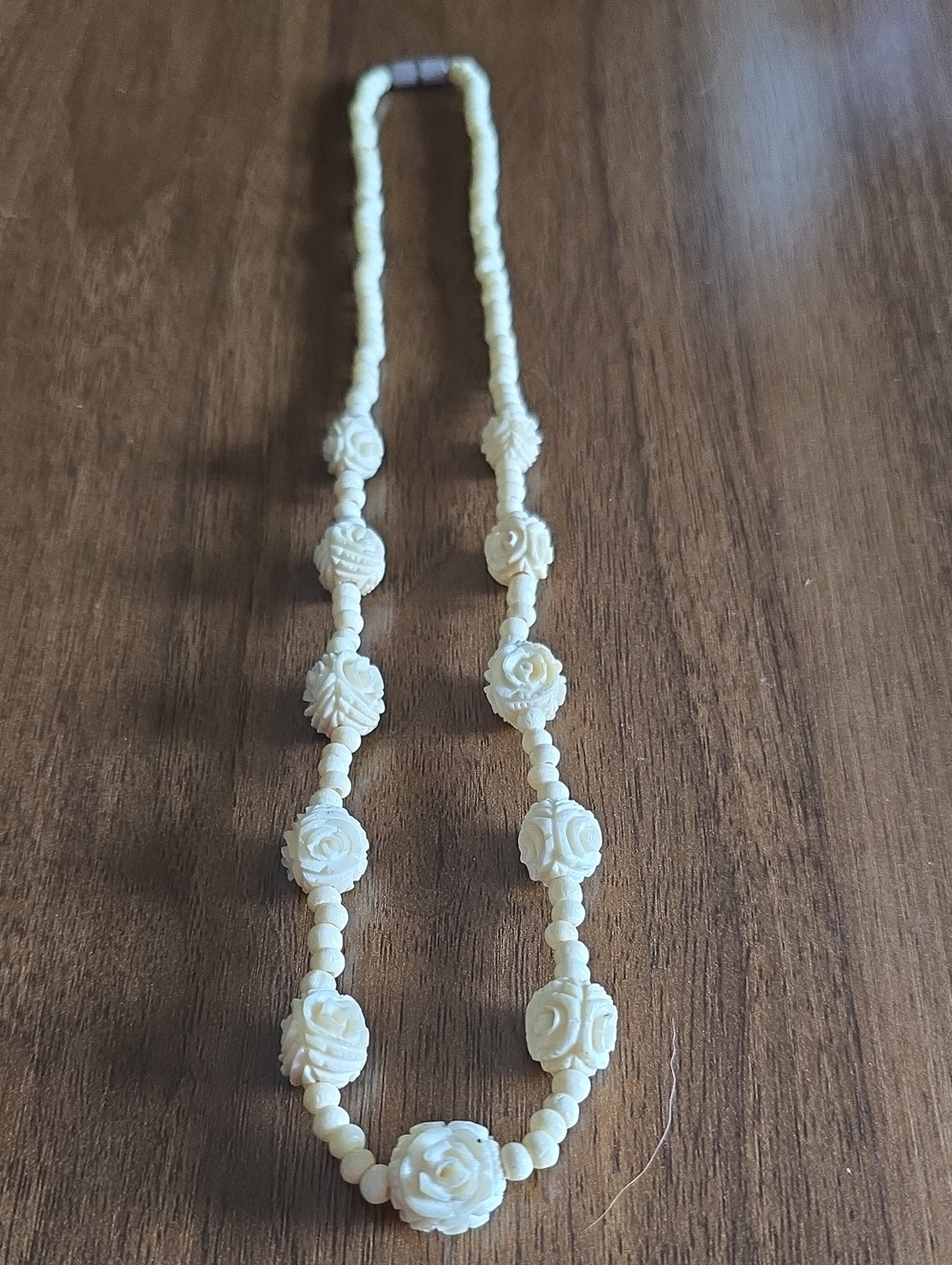 Bone Carved Flower Beaded Necklace